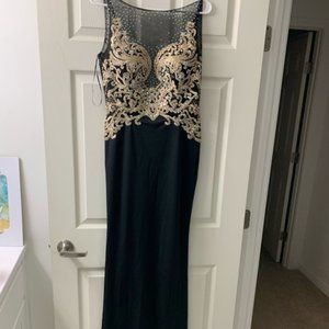 Fashion Nova Sequin Jeweled Black & Gold Gown Sz L